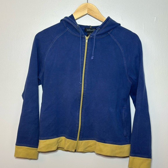 Willi Smith Tops - Willi Smith Vintage 90s Navy Hoodie with Yellow Trim women’s Medium #y2k